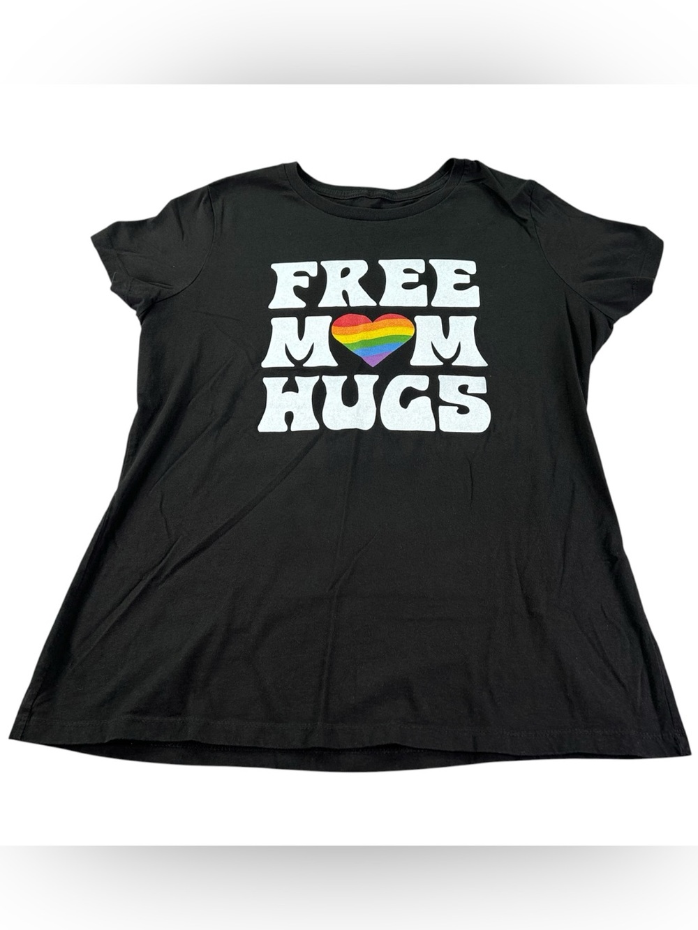 Free Mom Hugs Pride Shirt Women’s L Est Black Rainbow Heart LGBTQ Ally